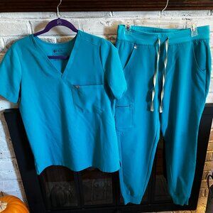 Bright Blue Figs Scrub Set